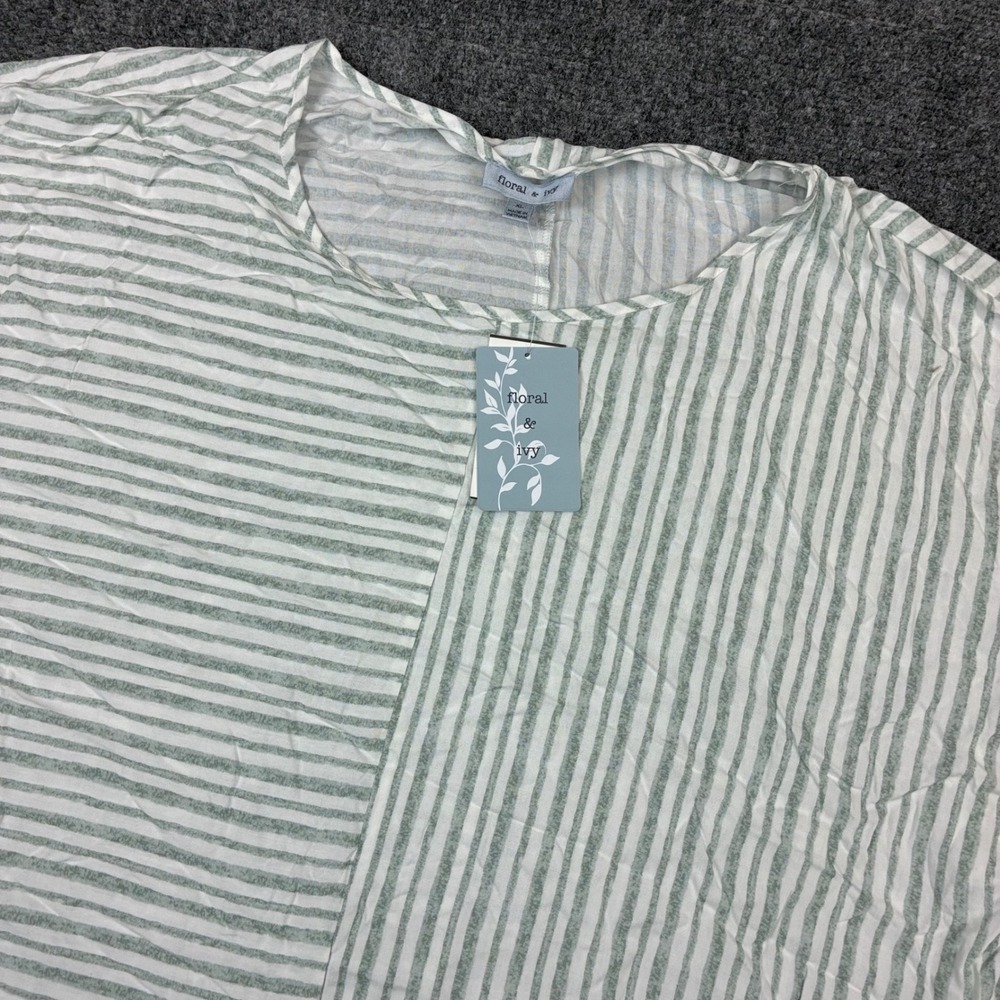 Floral & Ivy Essentials Sage Green Striped Relaxed Fit Top Womens Size XL NEW